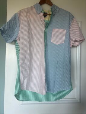 NWT J. Crew Men’s Pastel Multi-Stripe Short Sleeve Button-Up Shirt